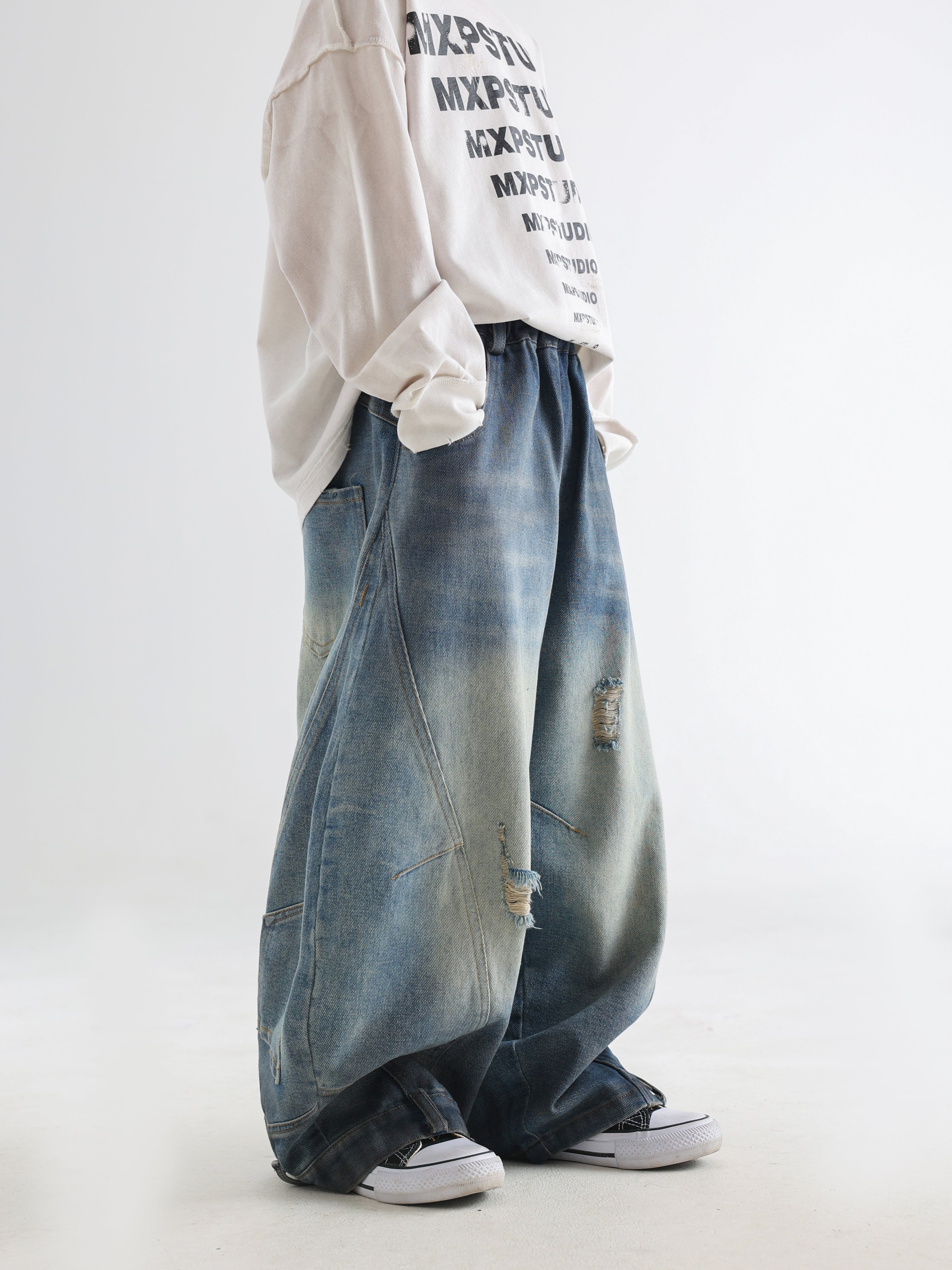 Korean Casual Washed Wide-Leg Jeans - TANGC P5003