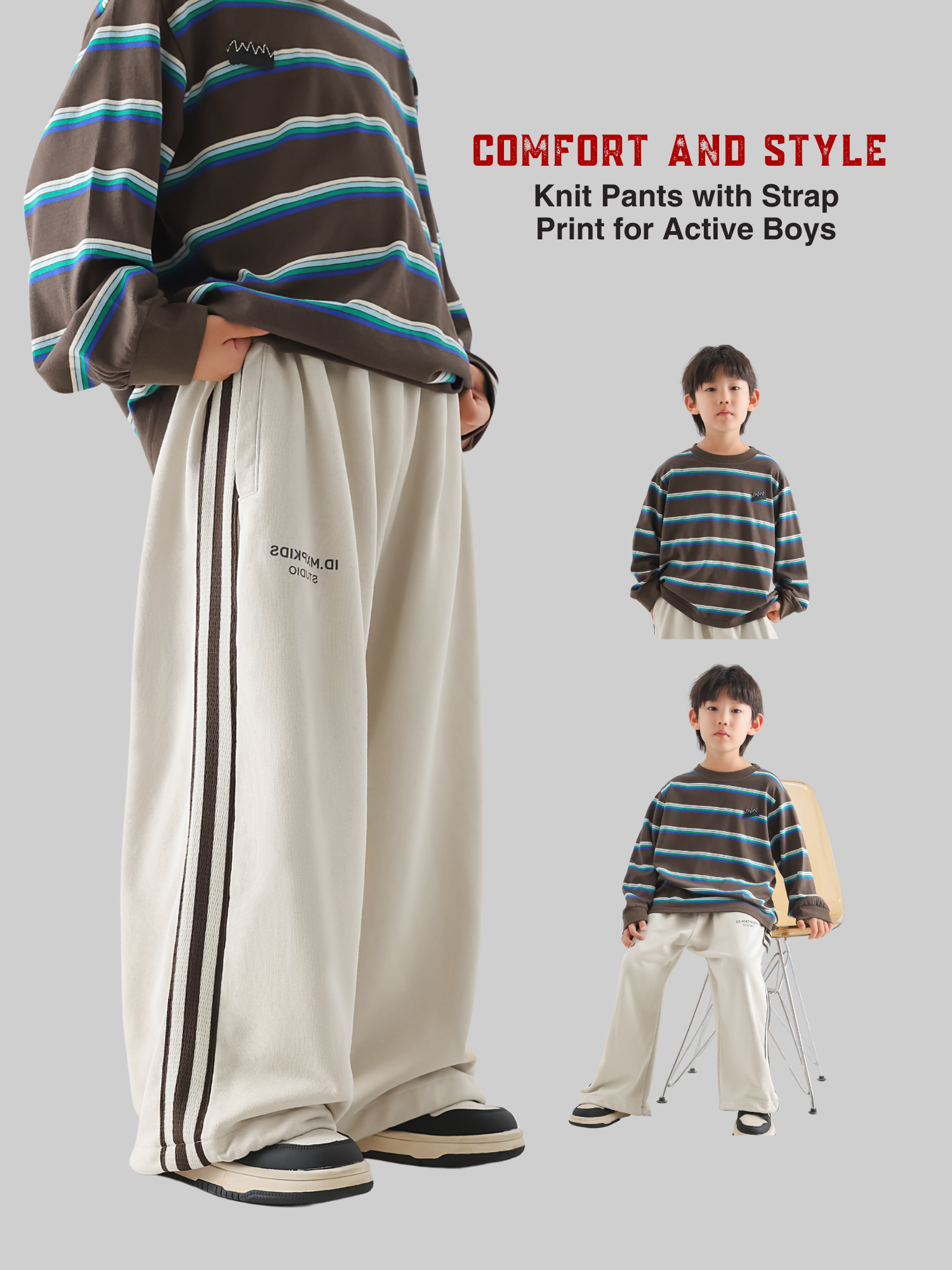 Trendy Boys' Knit Pants - Strap Print Design - TANGC P5005