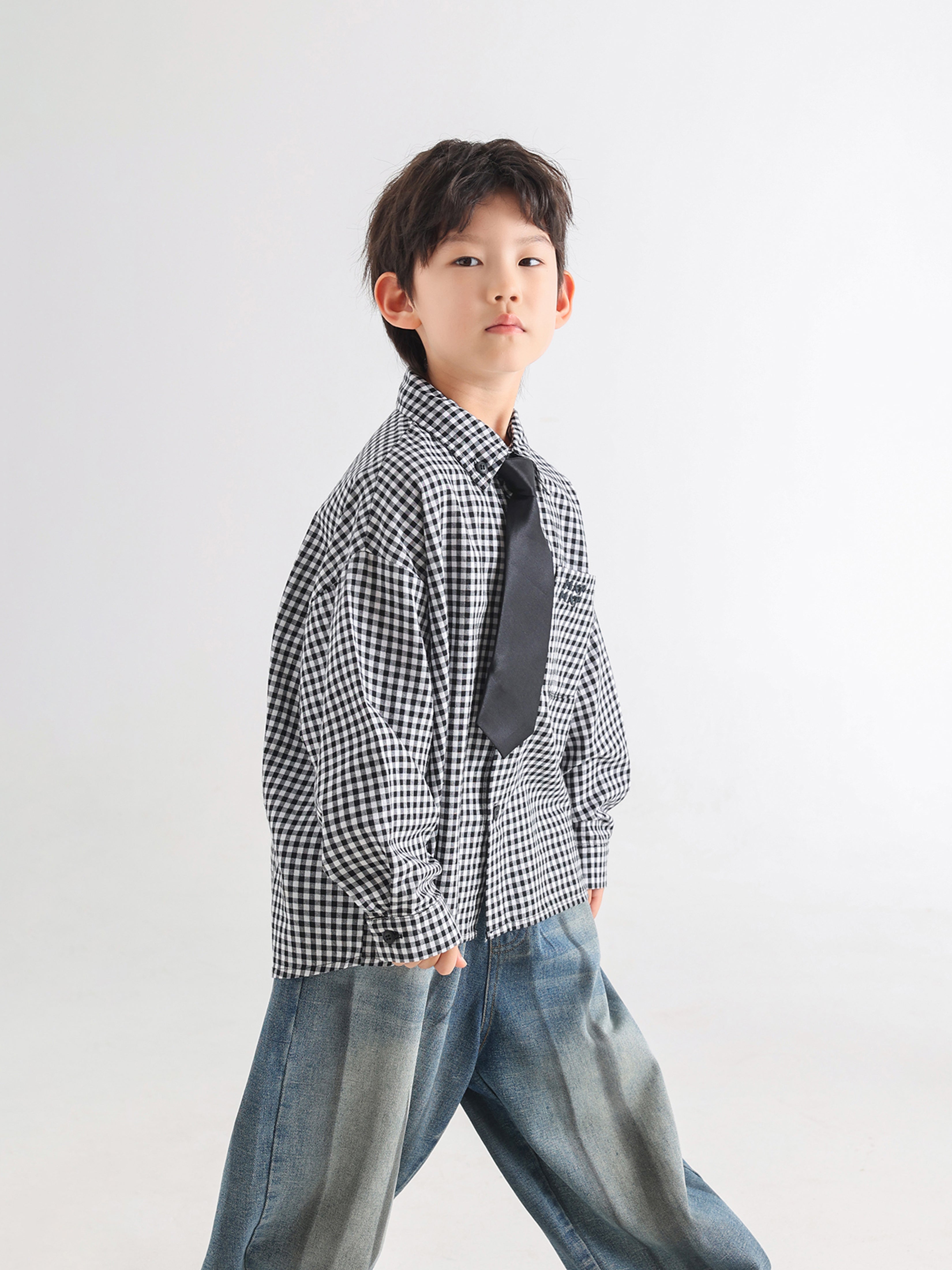 Black and White Plaid Shirt - TANGC S5018