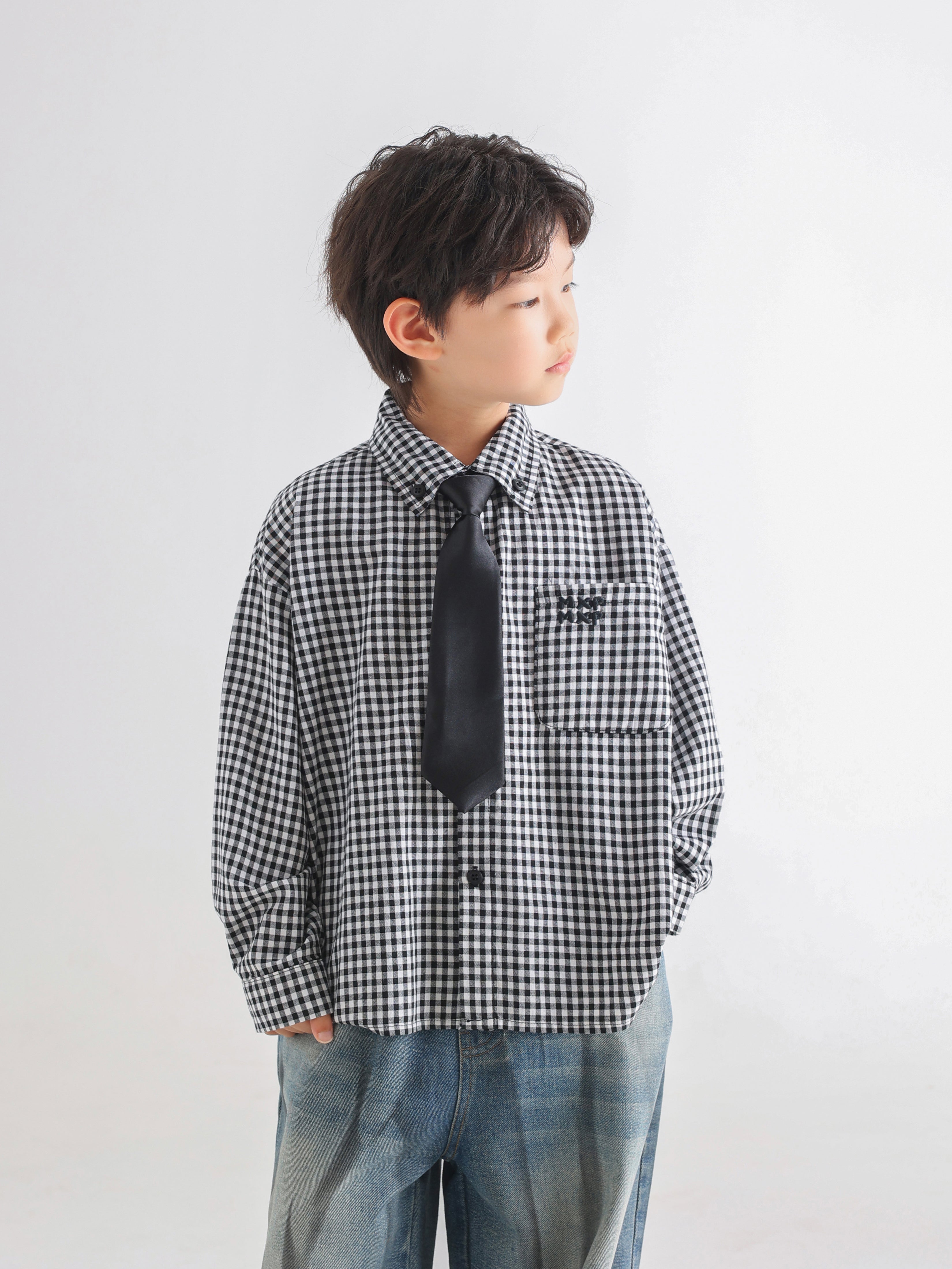 Black and White Plaid Shirt - TANGC S5018