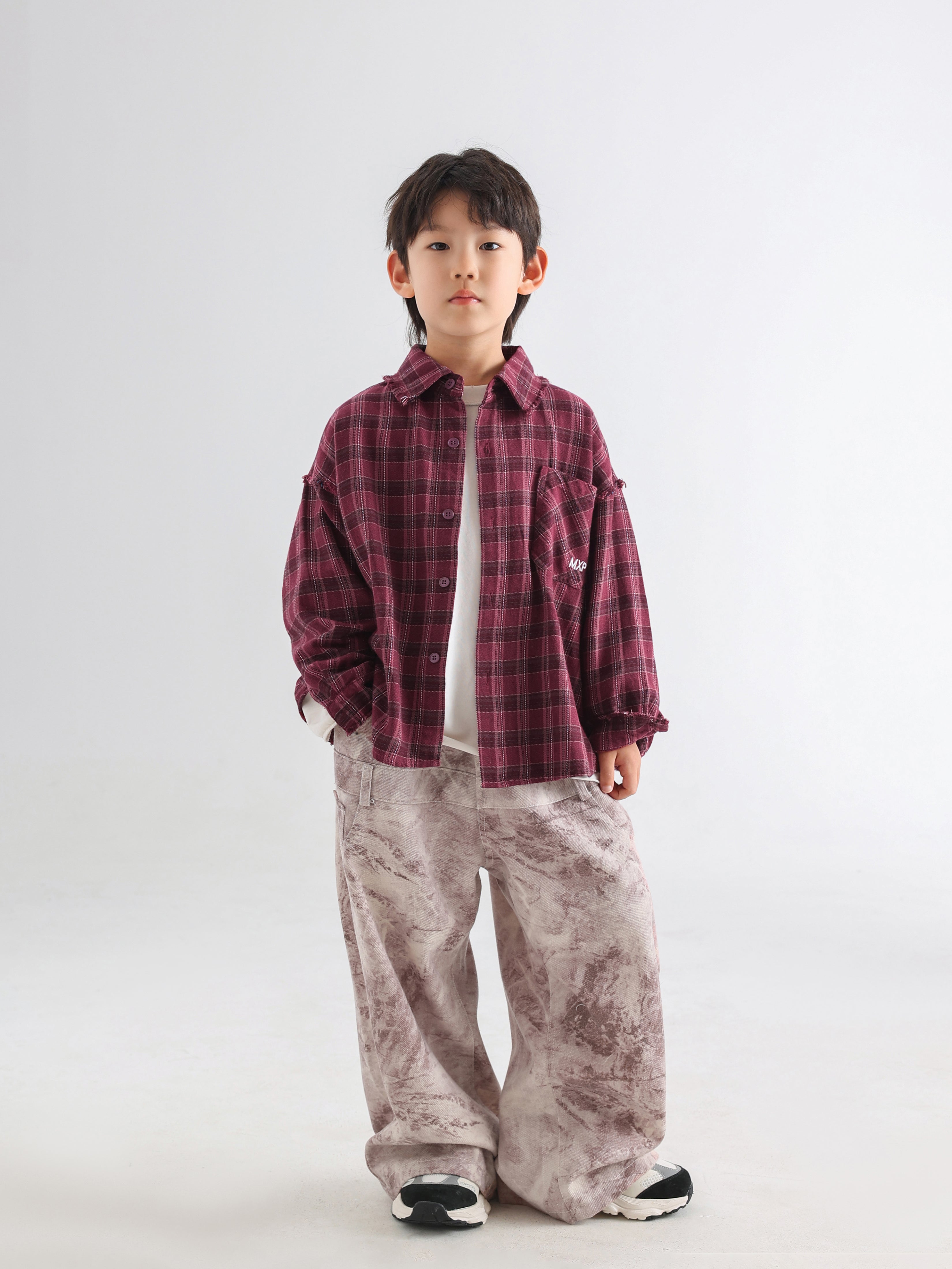 Plaid Shirt, Mono Tee & Tie-Dye Trousers Set