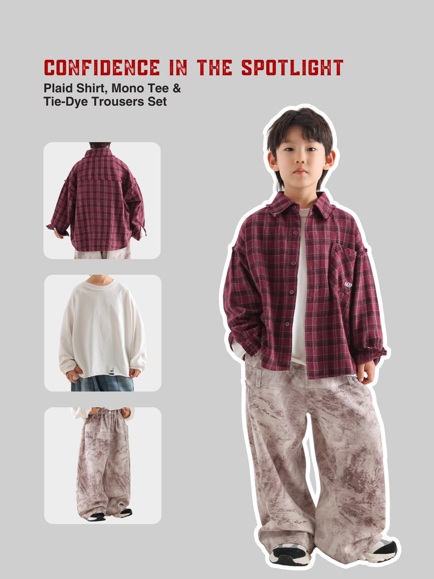 Plaid Shirt, Mono Tee & Tie-Dye Trousers Set