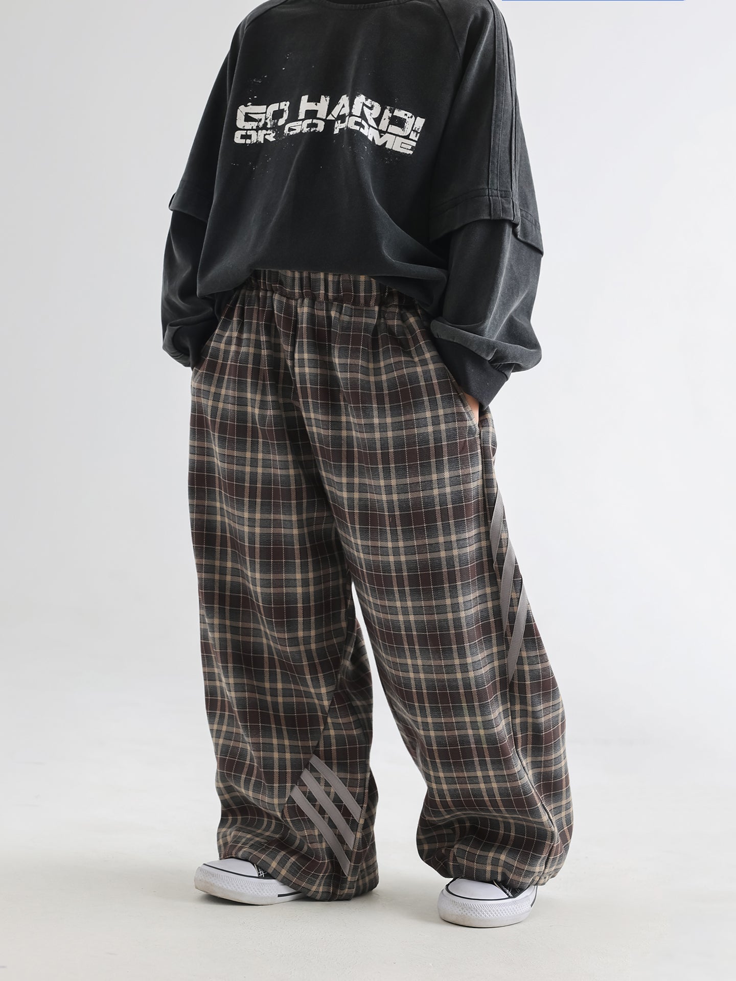 Double-Layered Sweatshirt & Plaid Pants Set