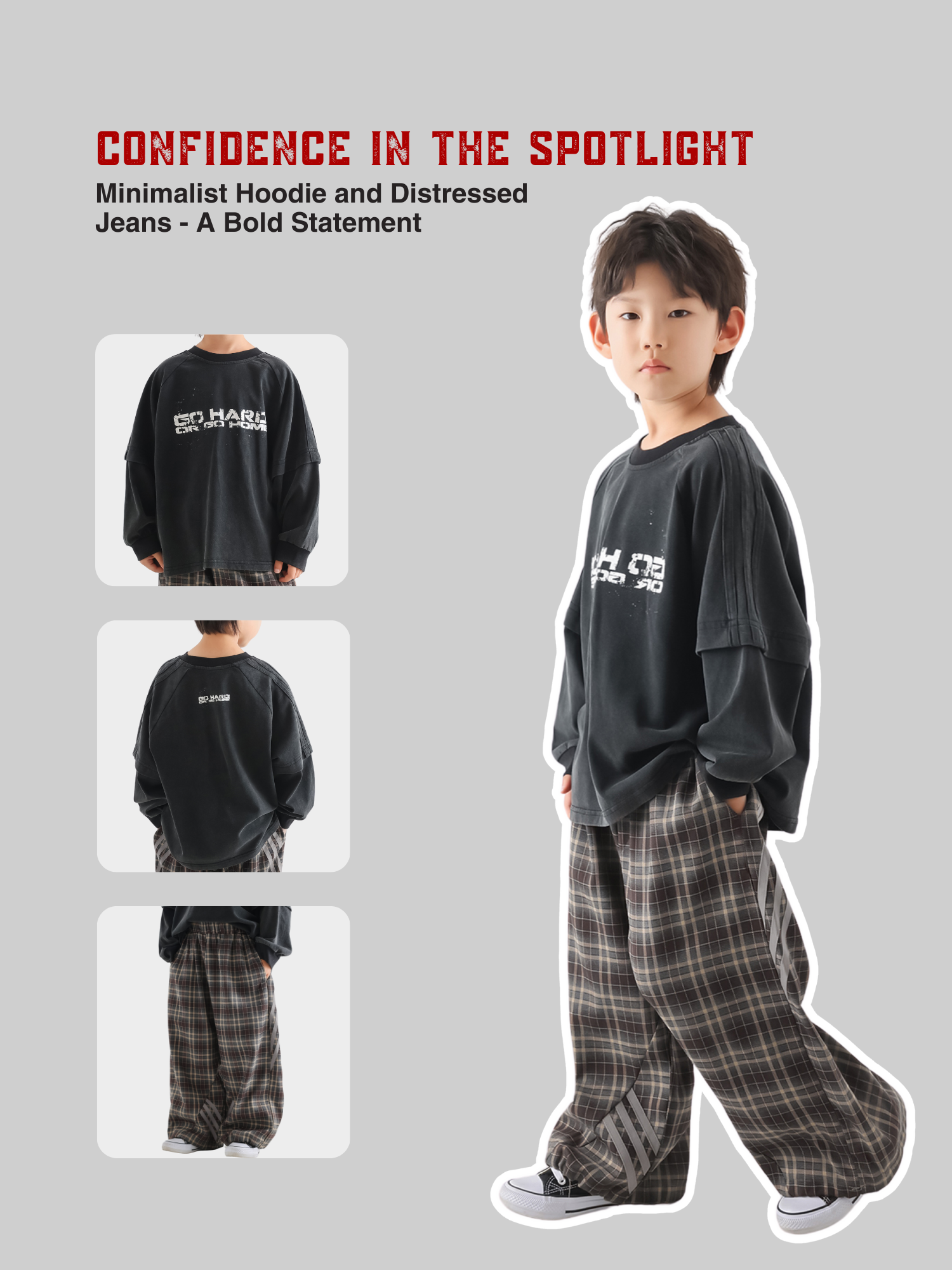 Double-Layered Sweatshirt & Plaid Pants Set