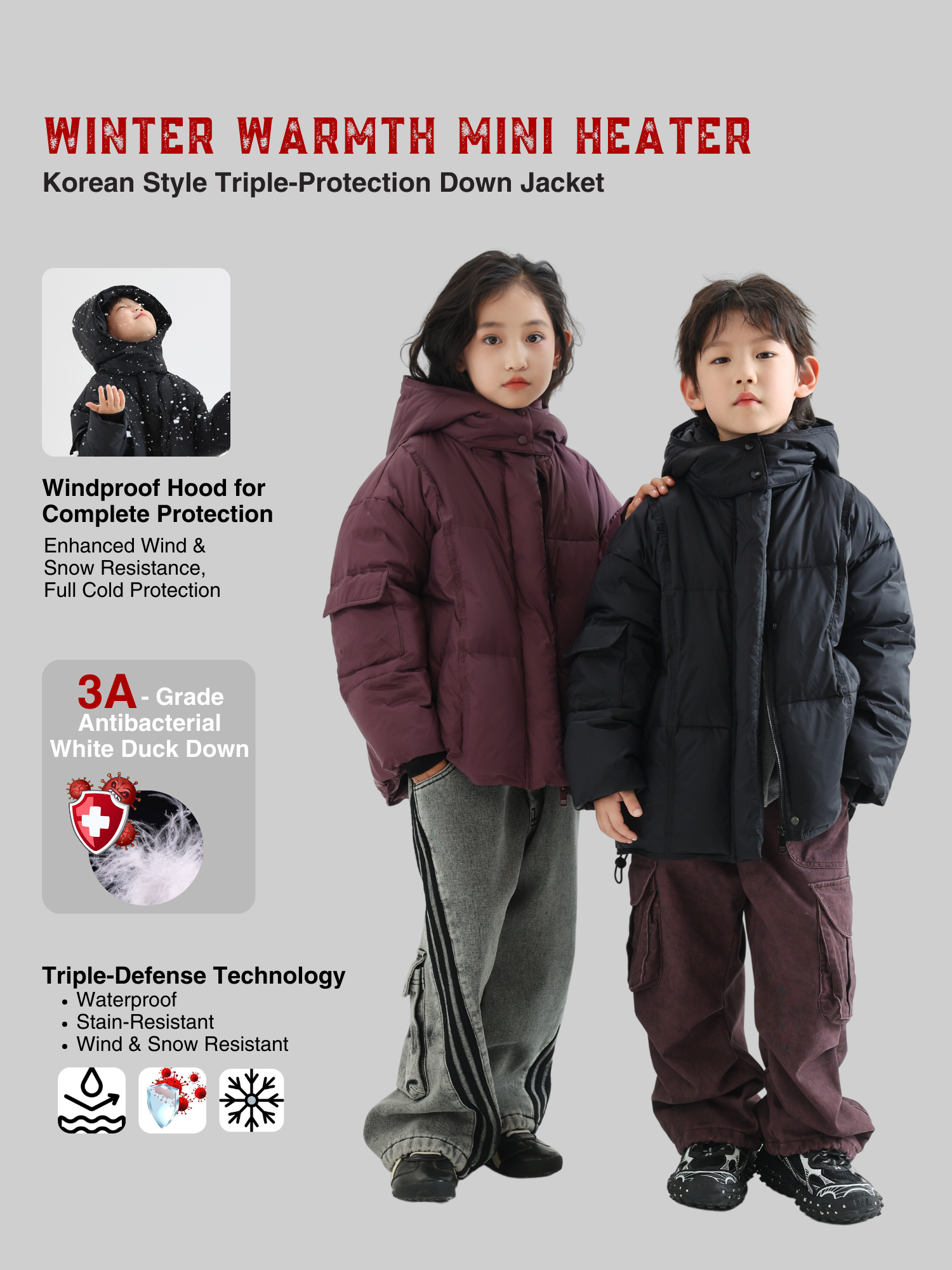 Korean Style Triple-Protection Down Jacket - TANGC J6809