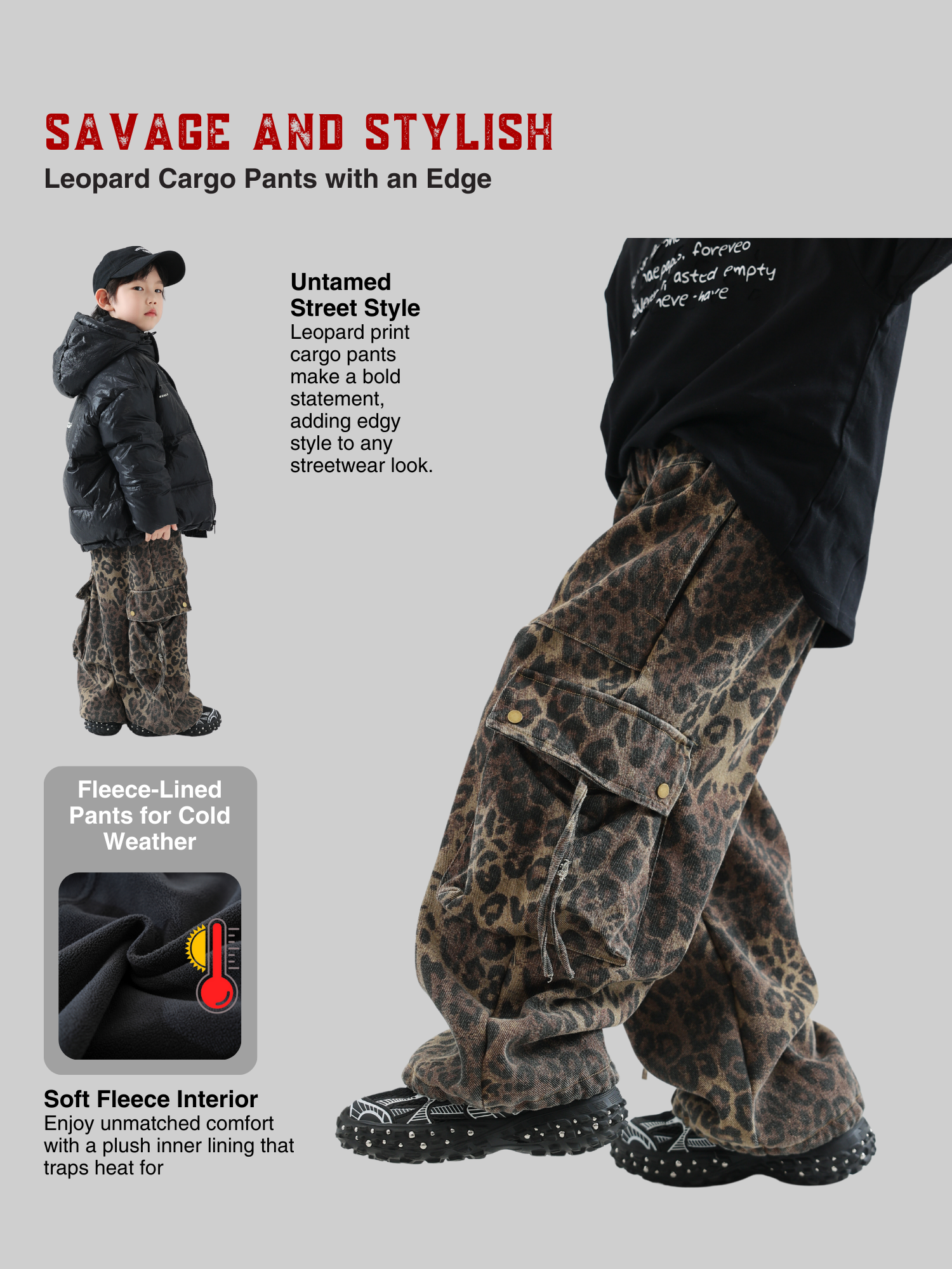 Leopard Print Fleece-Lined Pants - TANGC P6954