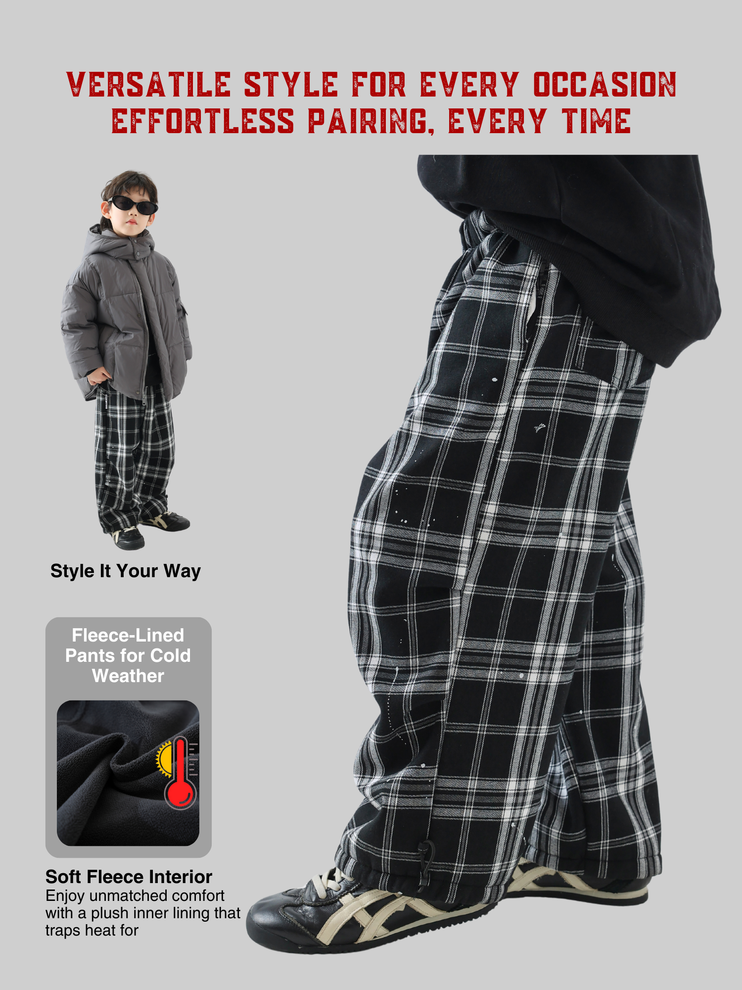 Plaid Fleece-Lined Pants - TANGC P6957